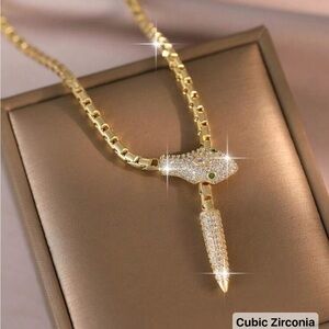 Rachel Zoe Gold Serpent Necklace with Cubic Zirconia